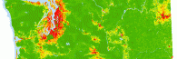 Washington state map color-shaded by degree of population density. Red areas are most dense, while green are least. (Source: Washington State Office of Financial Management)
